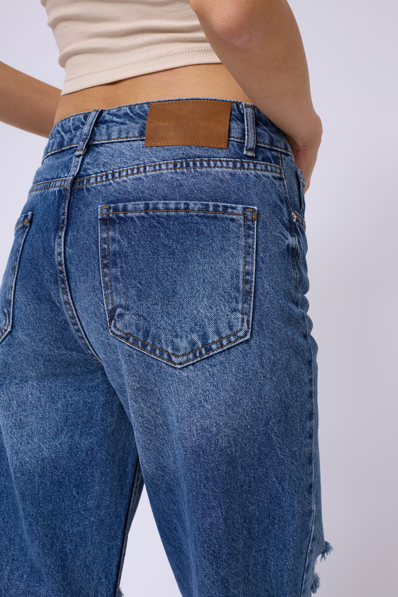 Laser Cut Wide Leg Blue Jeans