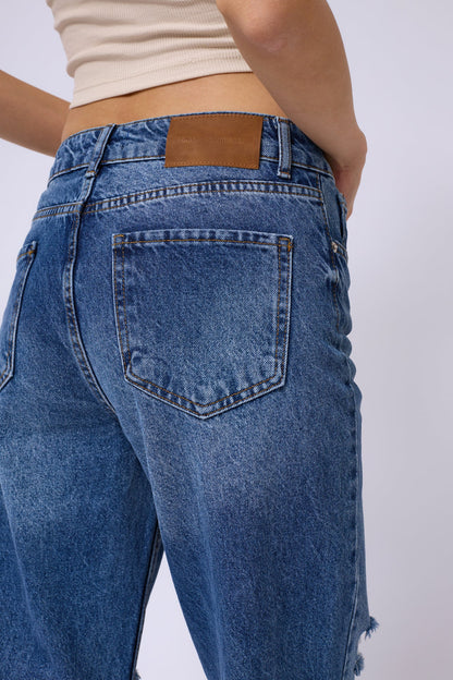 Laser Cut Wide Leg Blue Jeans