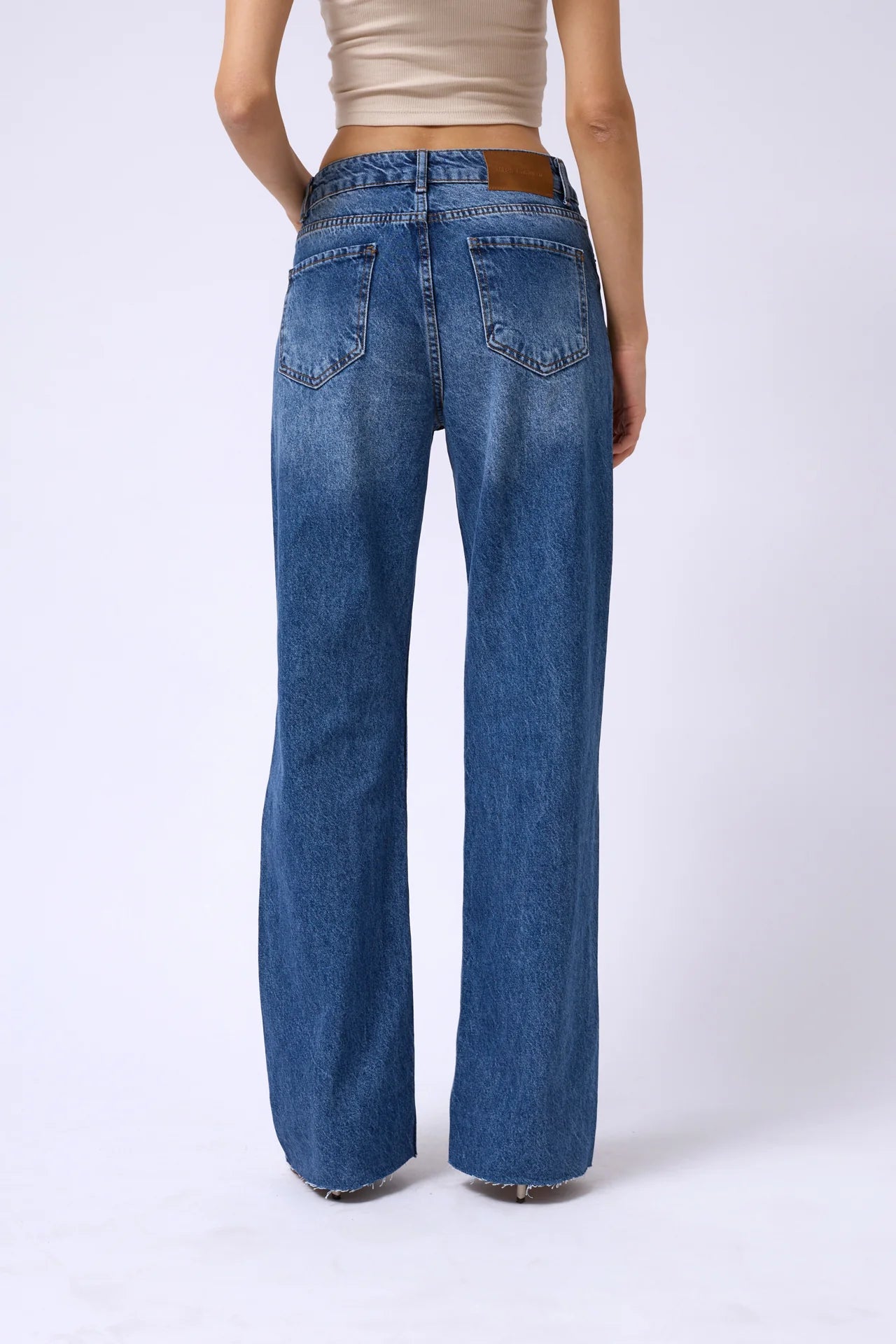 Laser Cut Wide Leg Blue Jeans