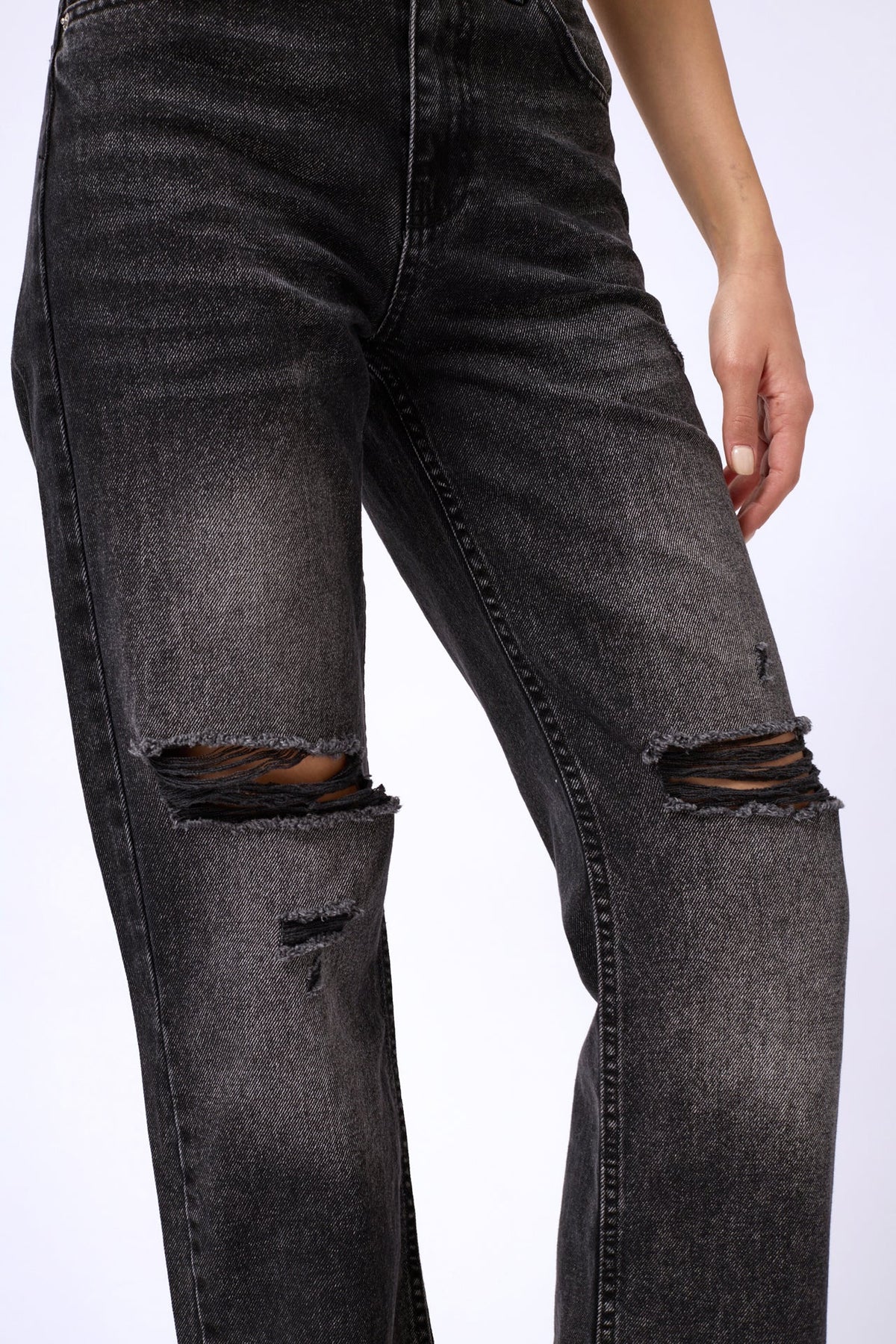Laser Cut Wide Leg Black Jeans