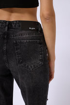 Laser Cut Wide Leg Black Jeans