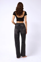 Laser Cut Wide Leg Black Jeans