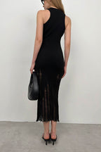 Laser Cut Textured Black Dress