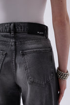 Laser Cut Wide Leg High Waist Black Jeans