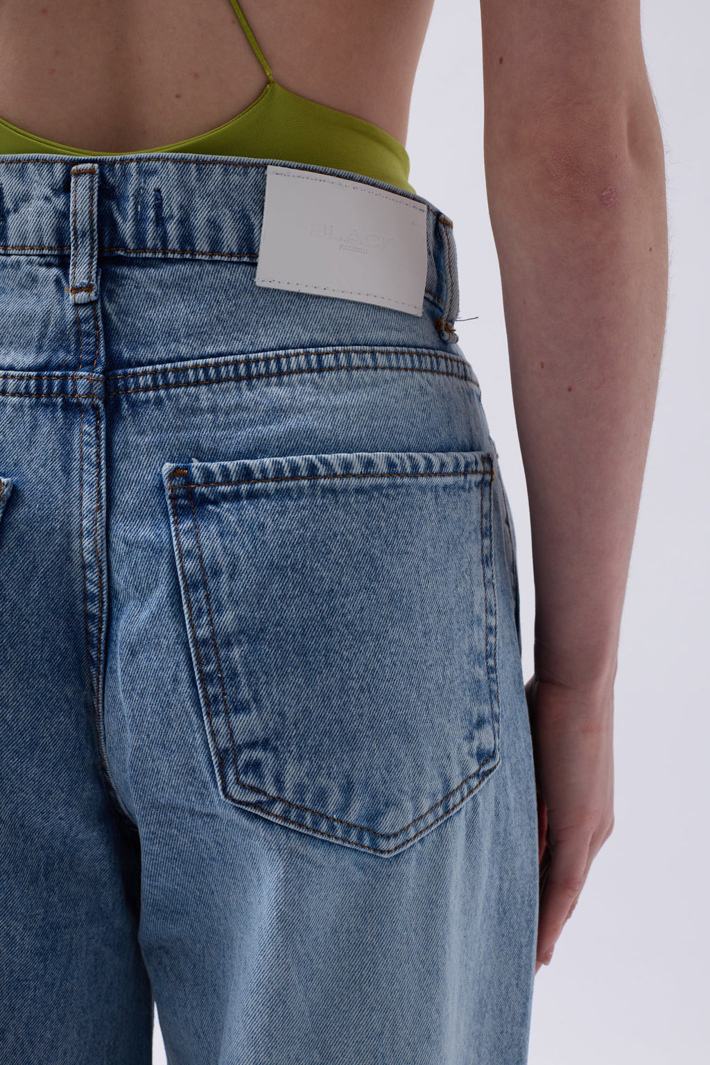 Laser Cut Wide Leg High Waist Blue Jeans