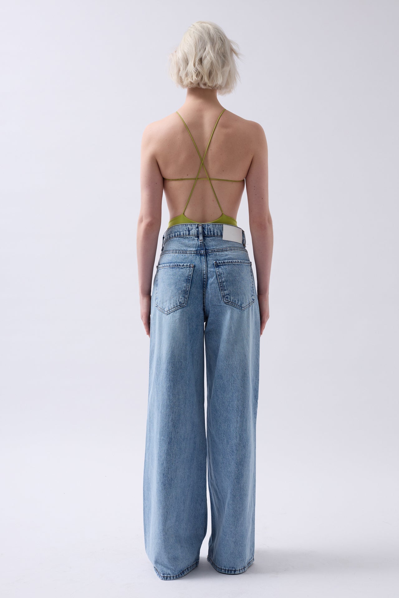 Laser Cut Wide Leg High Waist Blue Jeans