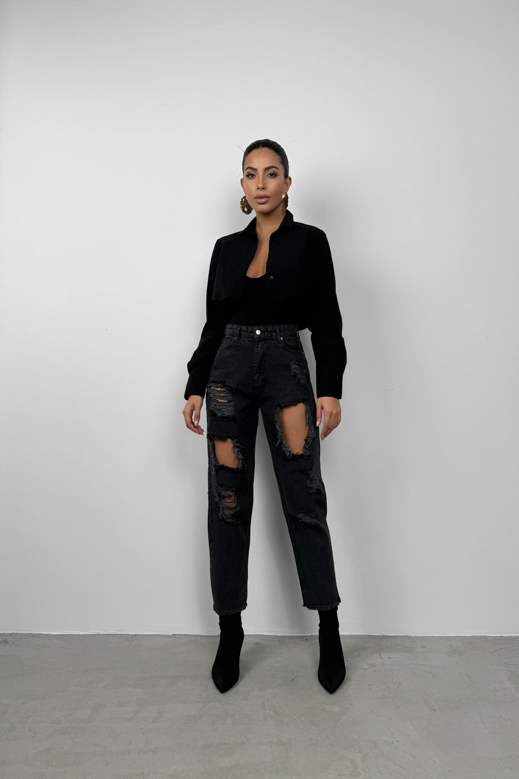 Laser Cut Gray Mom Jean