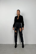 Laser Cut Gray Mom Jean