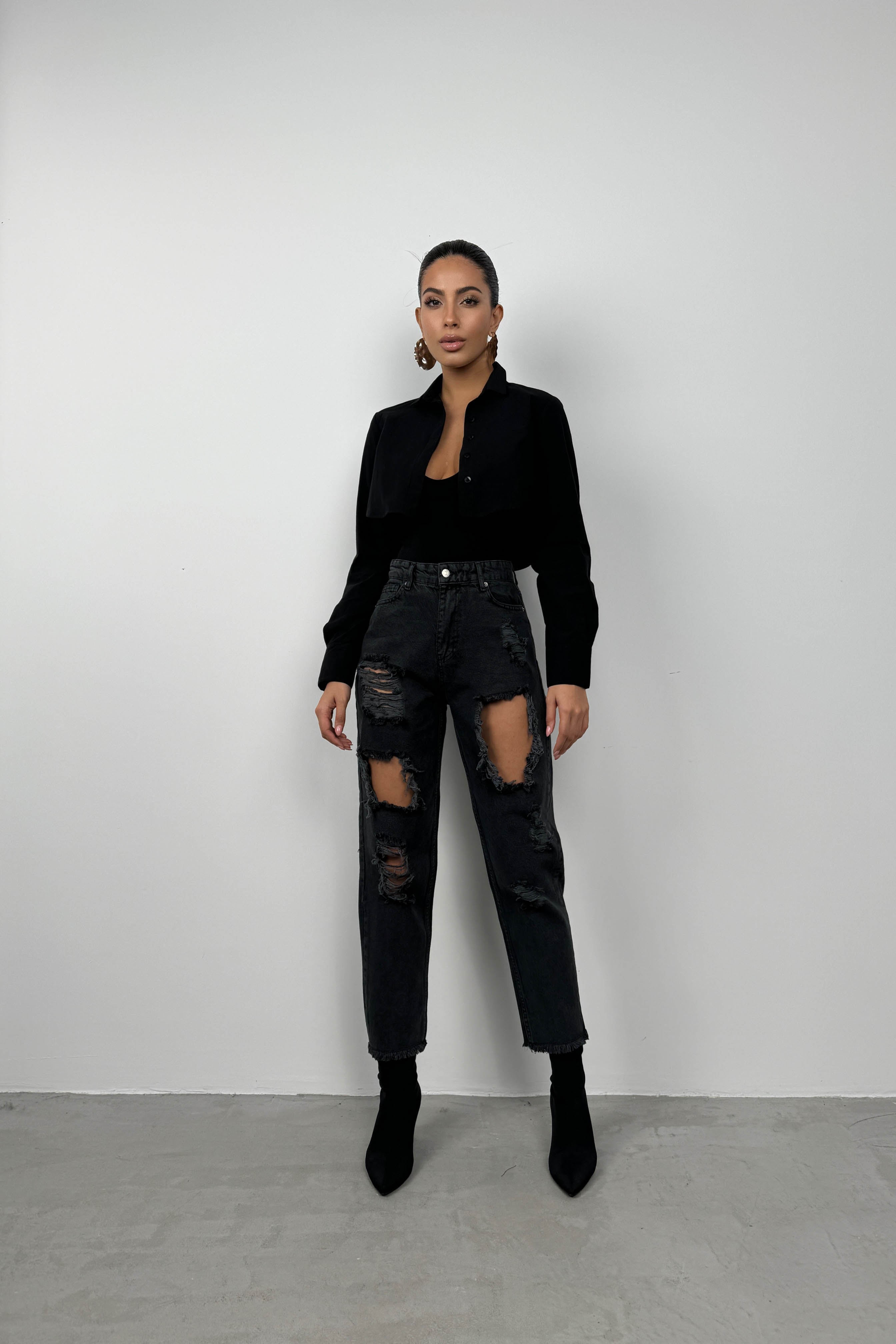 Laser Cut Gray Mom Jean