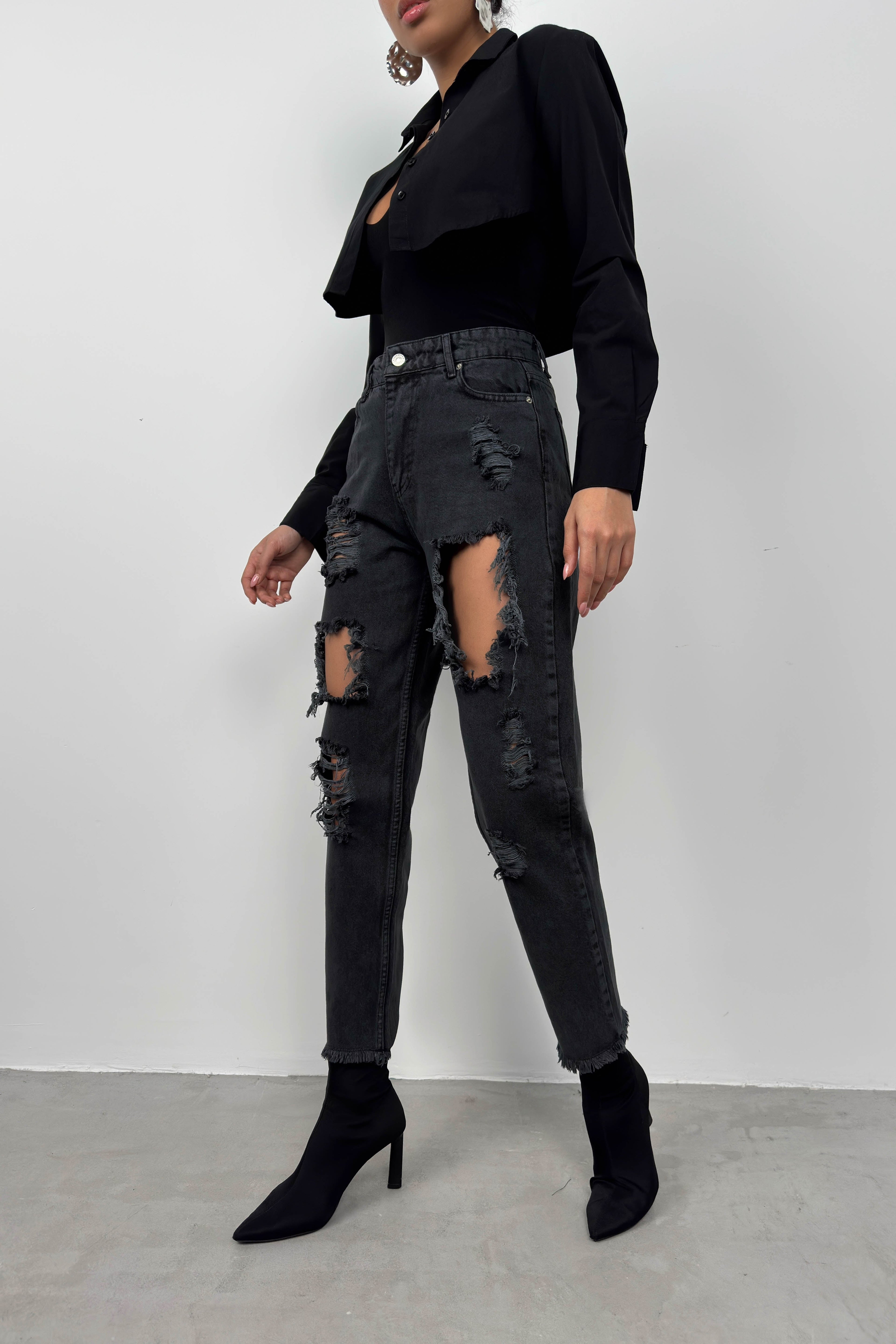 Laser Cut Gray Mom Jean