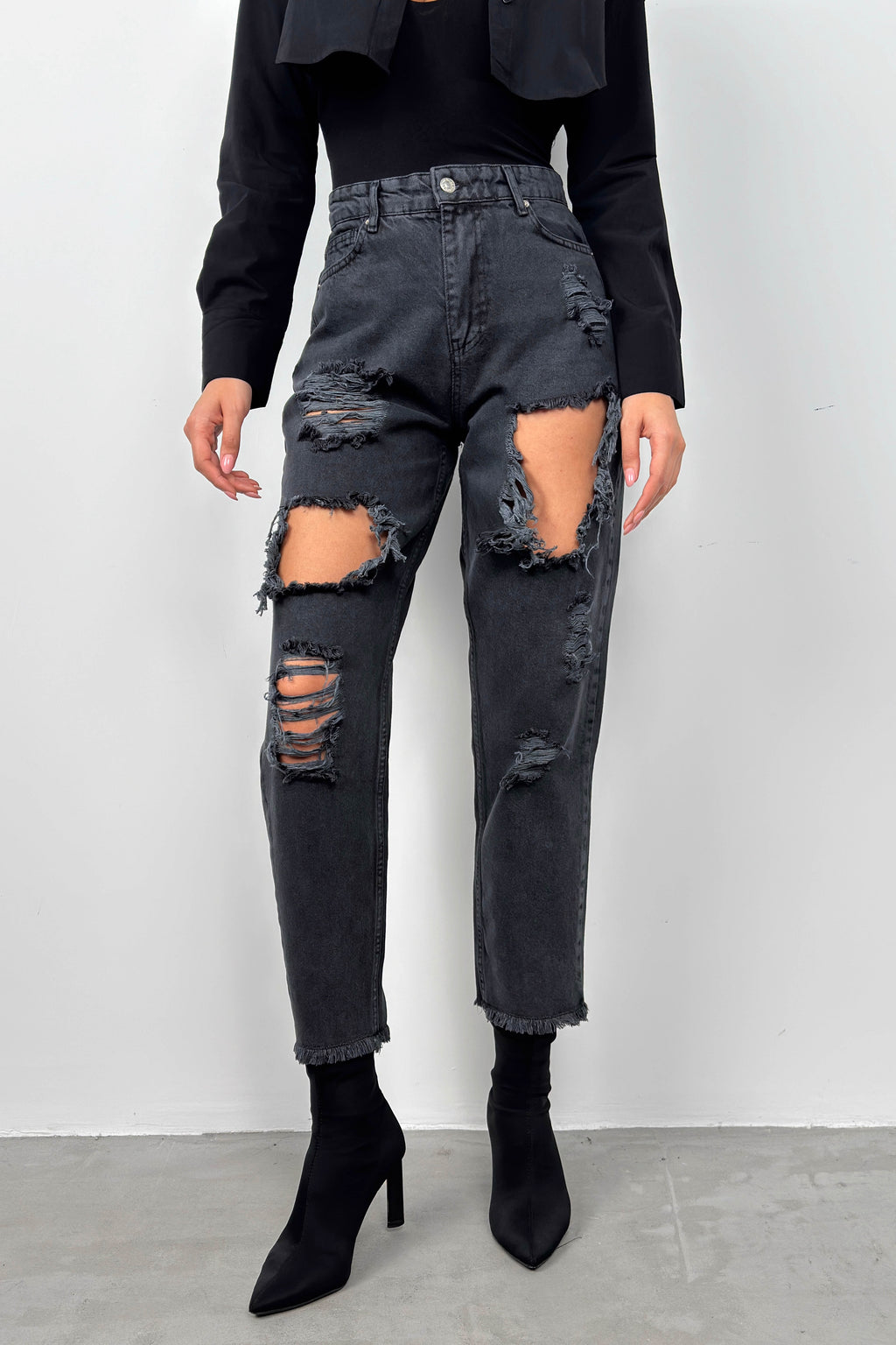 Laser Cut Gray Mom Jean