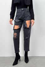 Laser Cut Gray Mom Jean