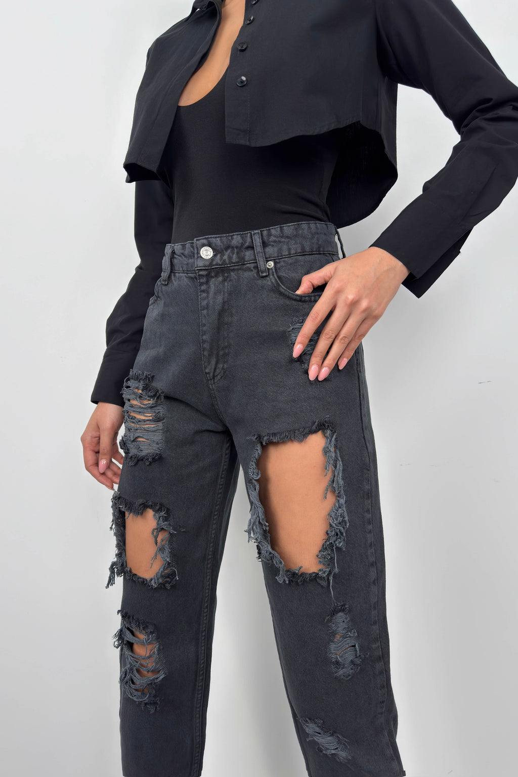 Laser Cut Gray Mom Jean