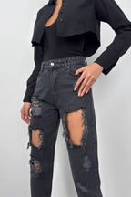 Laser Cut Gray Mom Jean