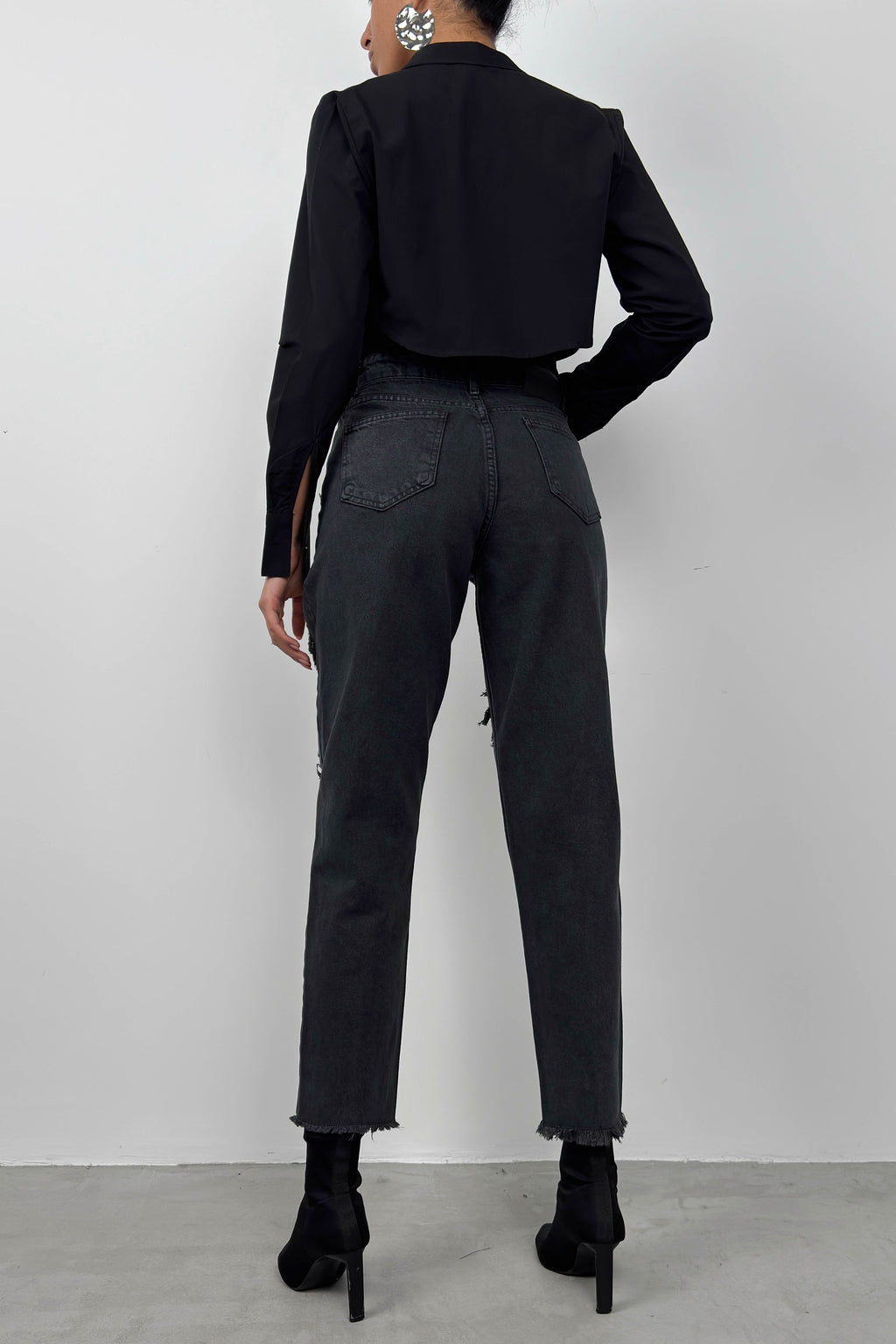 Laser Cut Gray Mom Jean
