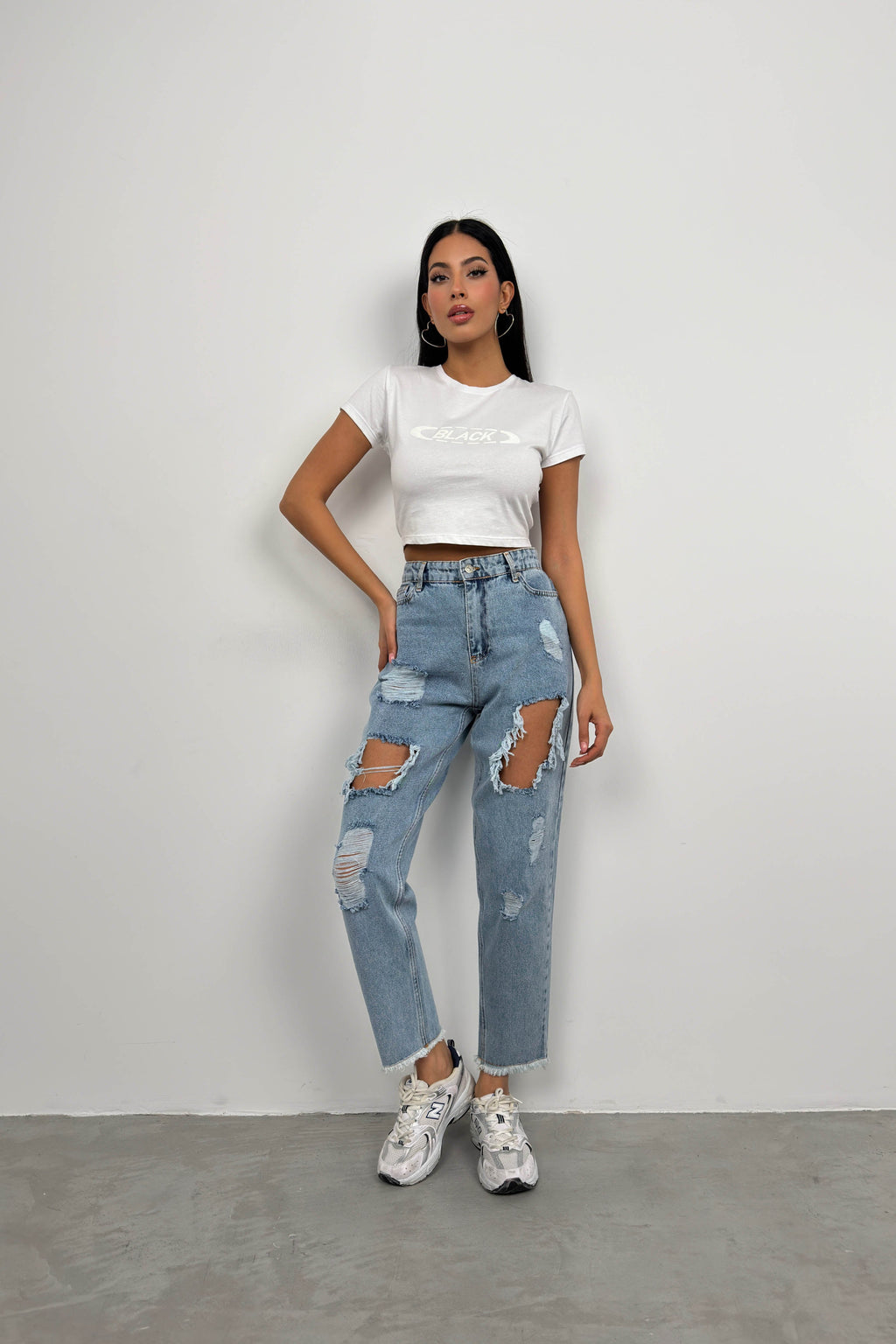 Laser Cut Light Blue Mom Jeans
