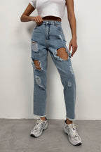 Laser Cut Light Blue Mom Jeans