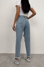 Laser Cut Light Blue Mom Jeans