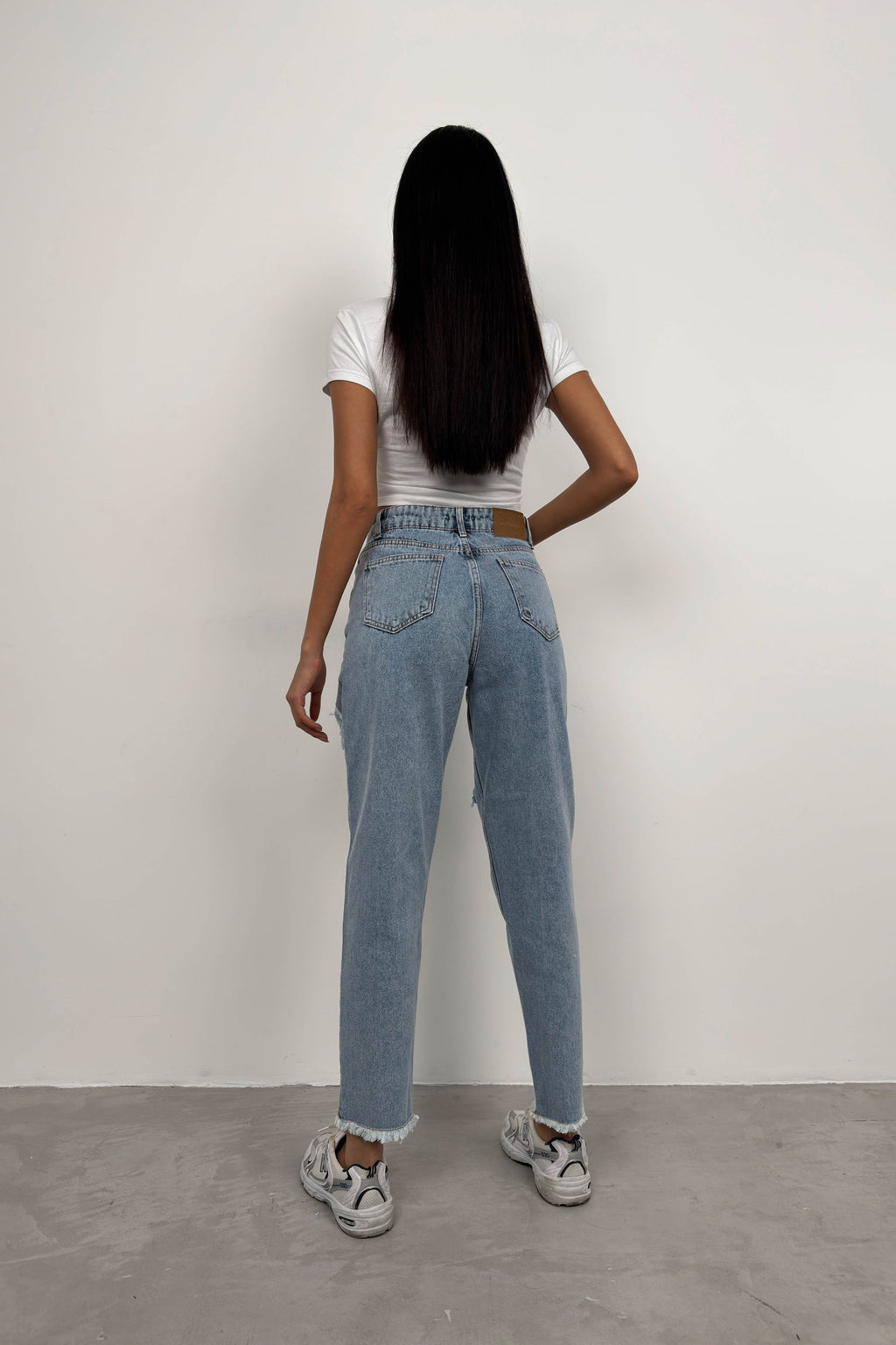 Laser Cut Light Blue Mom Jeans