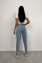 Laser Cut Light Blue Mom Jeans