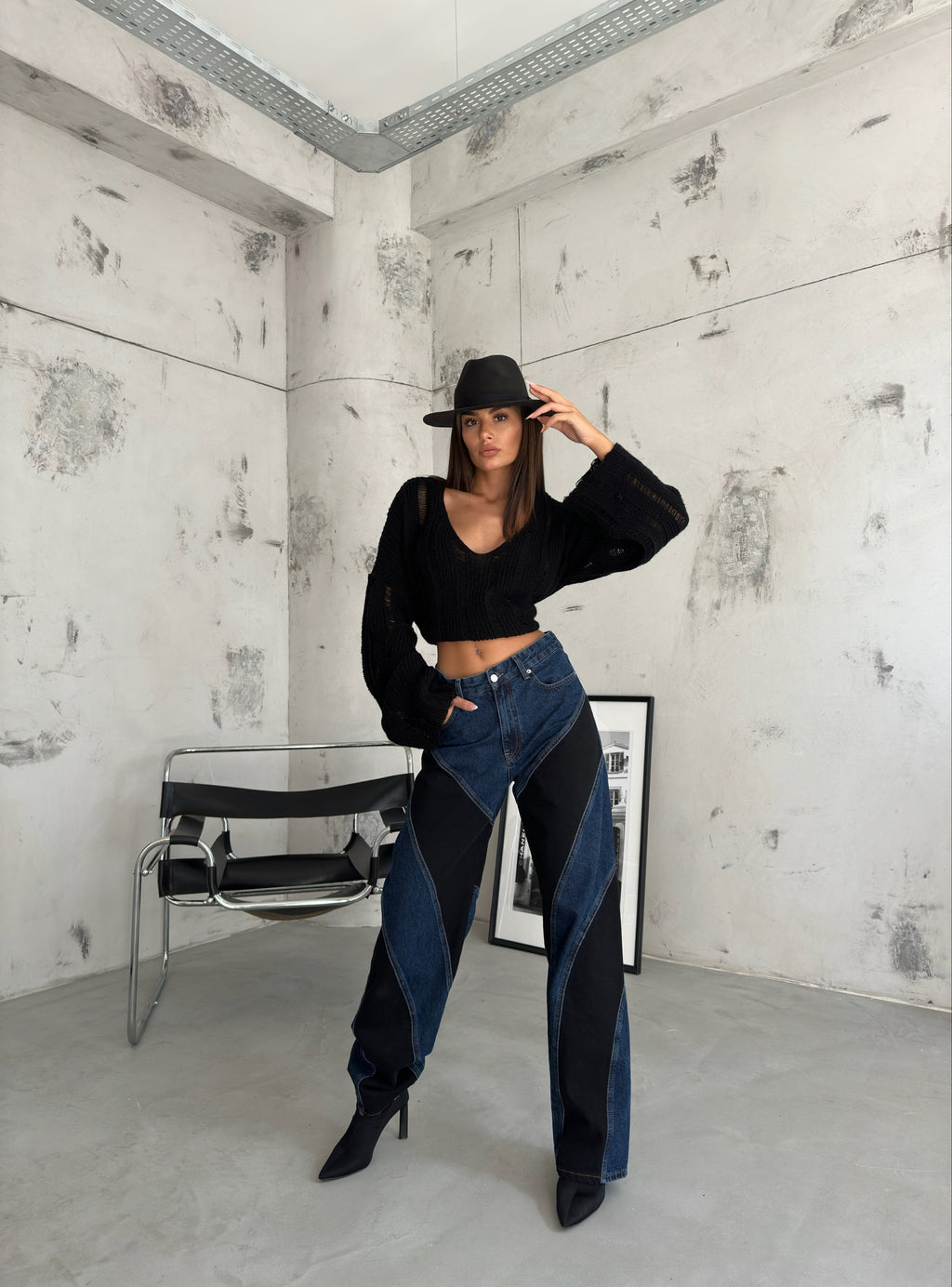 Laser Cut Black Knit Sweater
