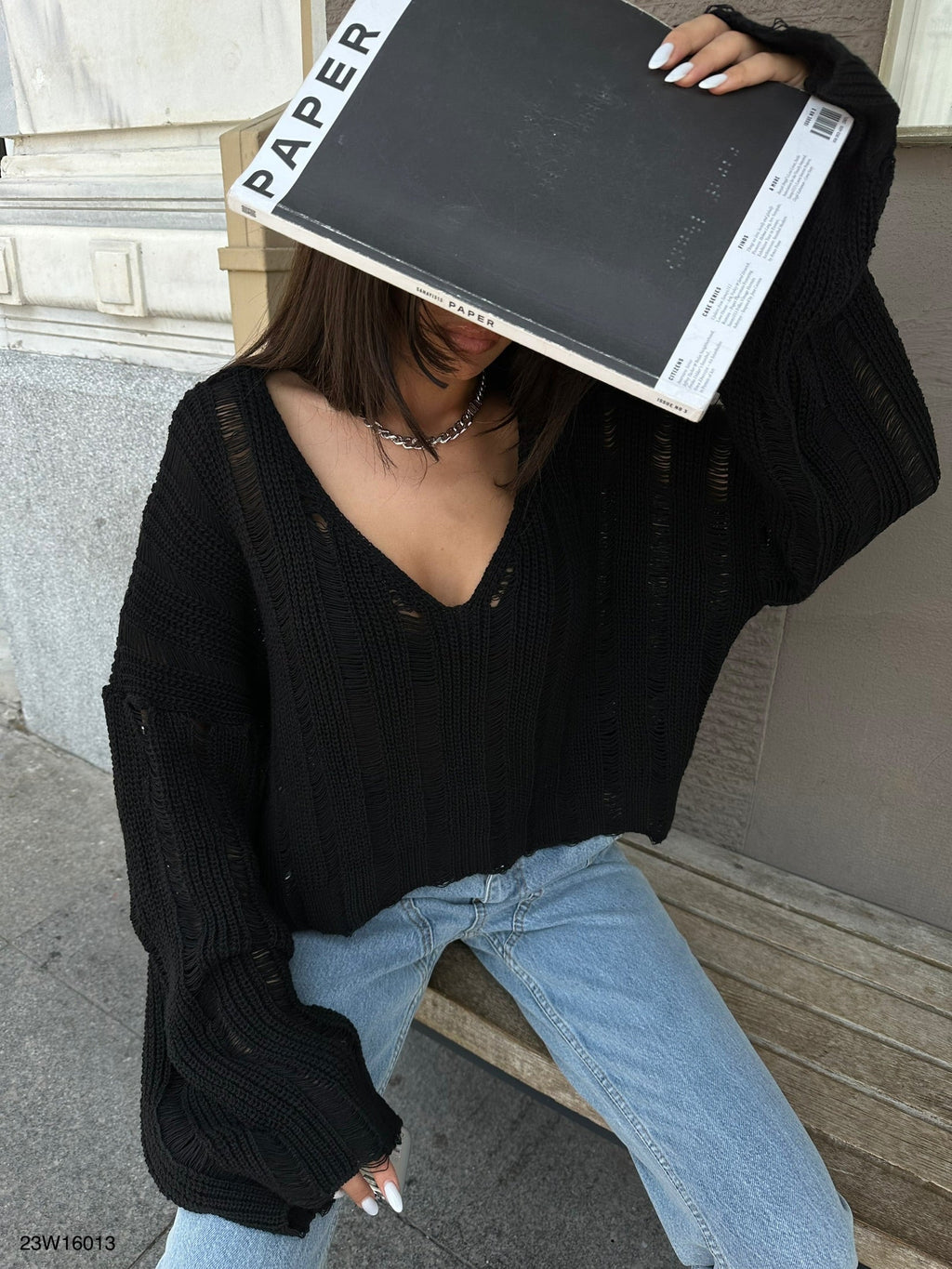 Laser Cut Black Knit Sweater