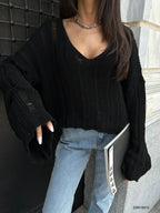 Laser Cut Black Knit Sweater