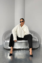Laser Cut Ecru Knit Sweater