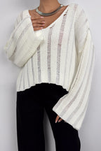 Laser Cut Ecru Knit Sweater