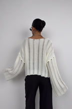 Laser Cut Ecru Knit Sweater
