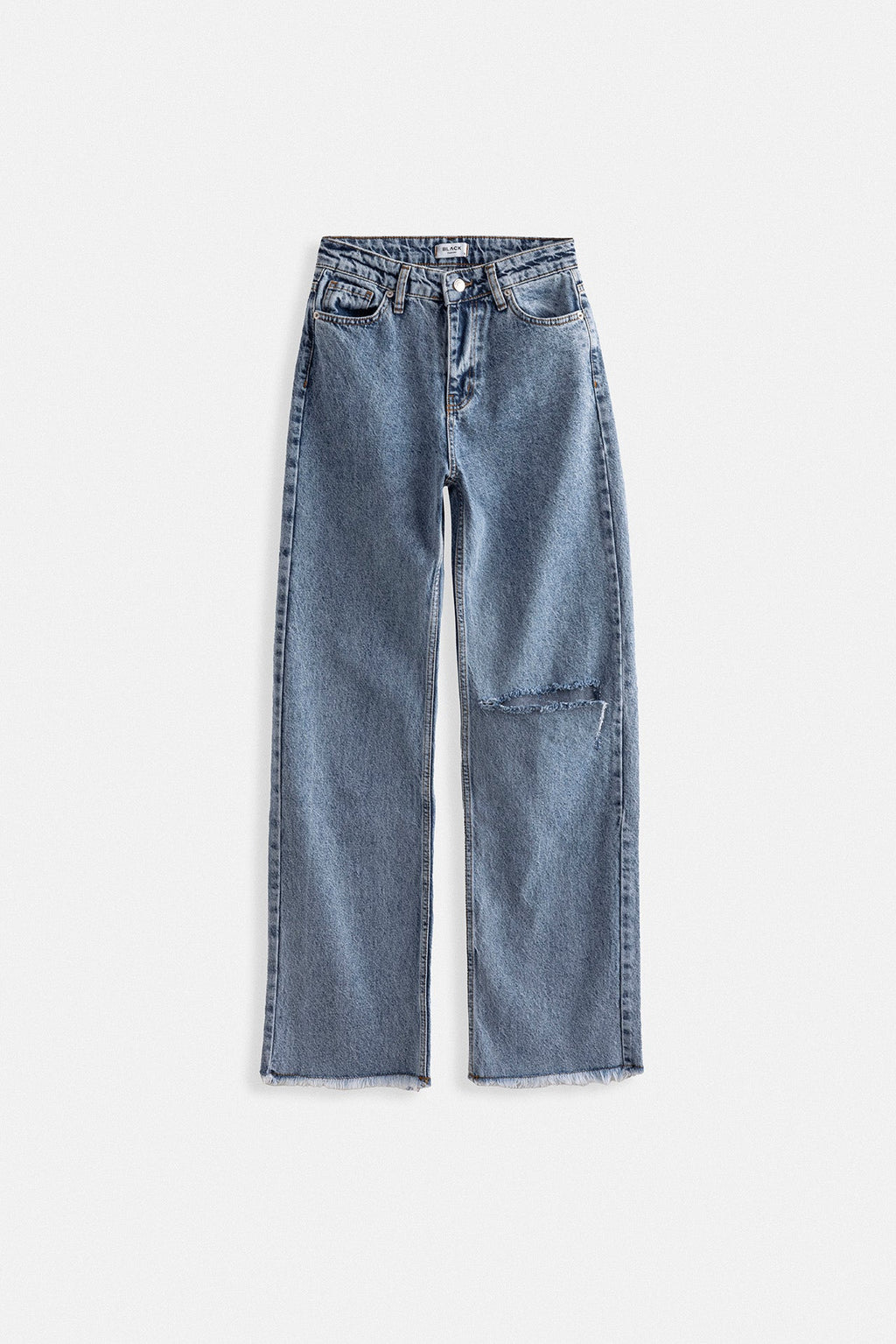 Laser Cut Wide Leg Blue Jeans