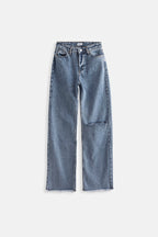Laser Cut Wide Leg Blue Jeans