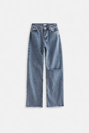 Laser Cut Wide Leg Blue Jeans