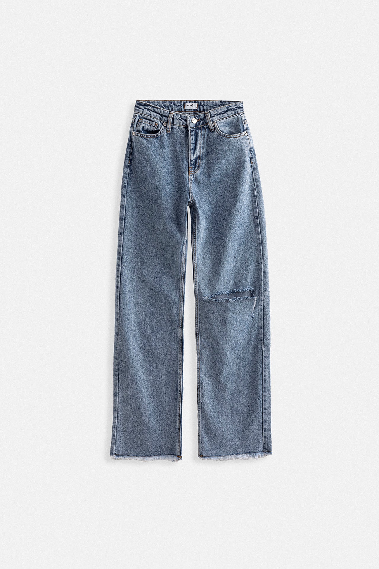 Laser Cut Wide Leg Blue Jeans