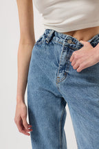 Laser Cut Wide Leg Blue Jeans