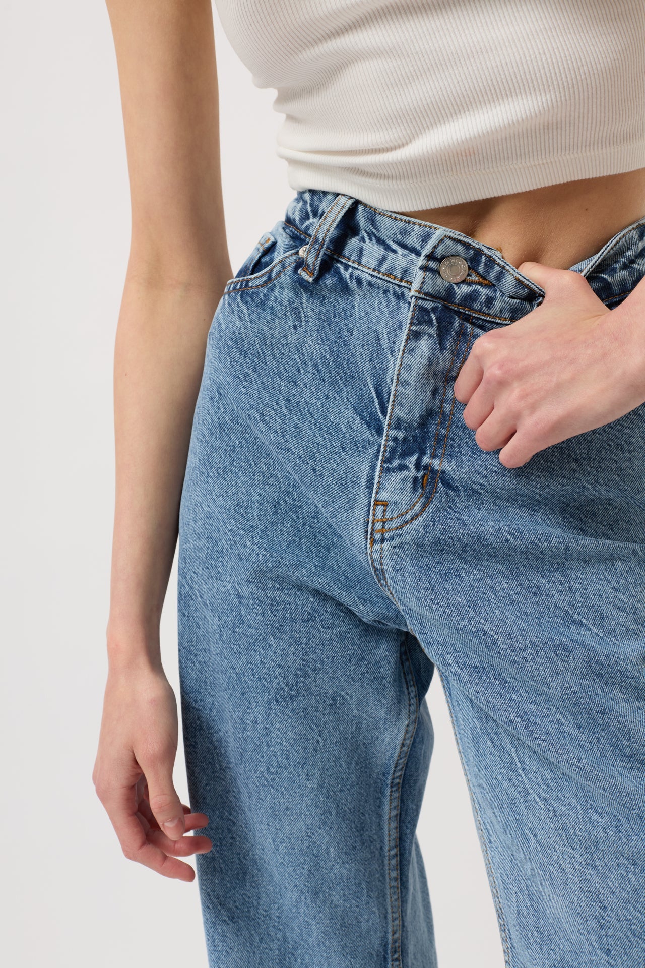 Laser Cut Wide Leg Blue Jeans