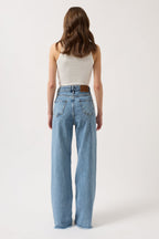 Laser Cut Wide Leg Blue Jeans