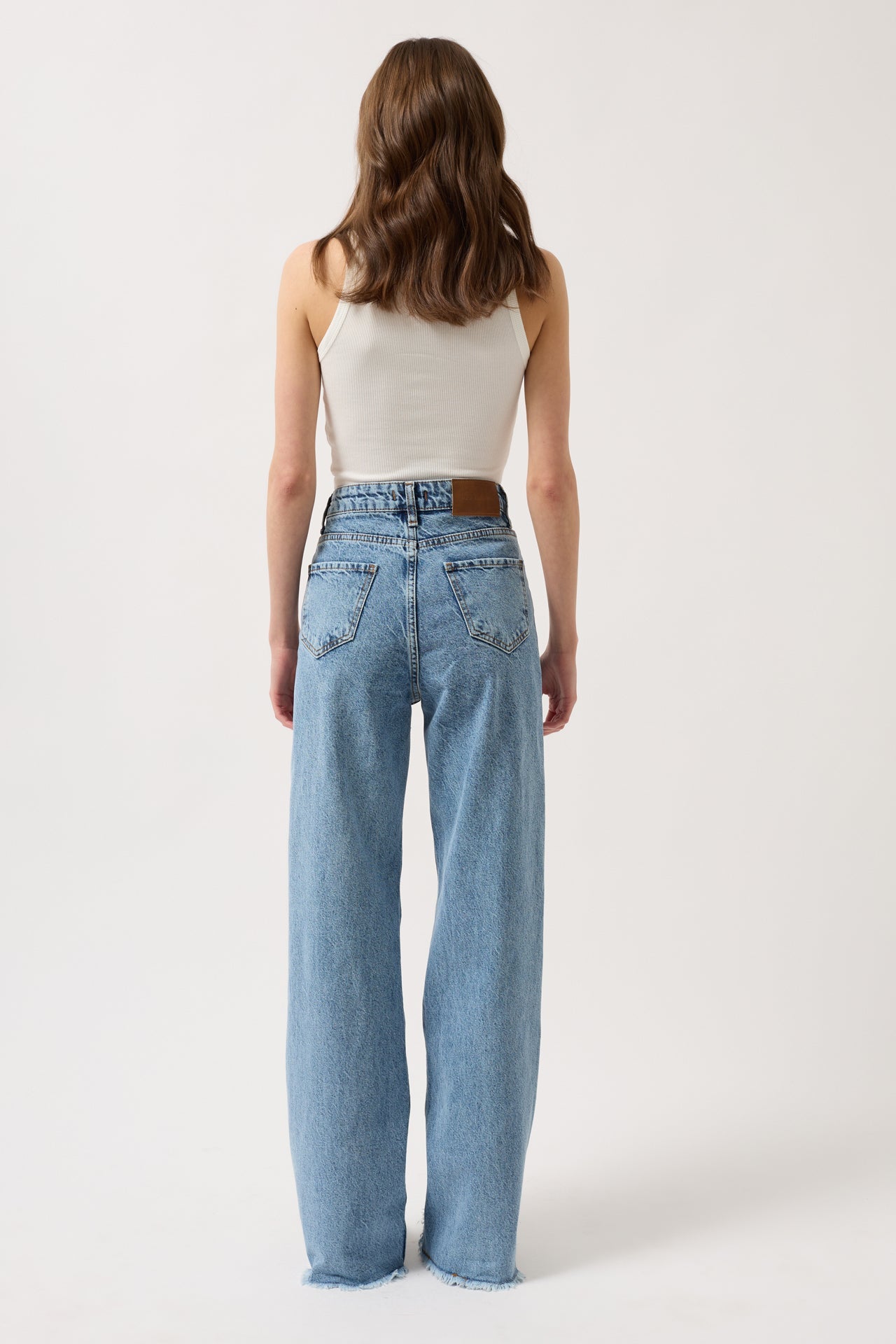 Laser Cut Wide Leg Blue Jeans