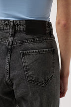 Laser Cut Wide Leg Black Jeans