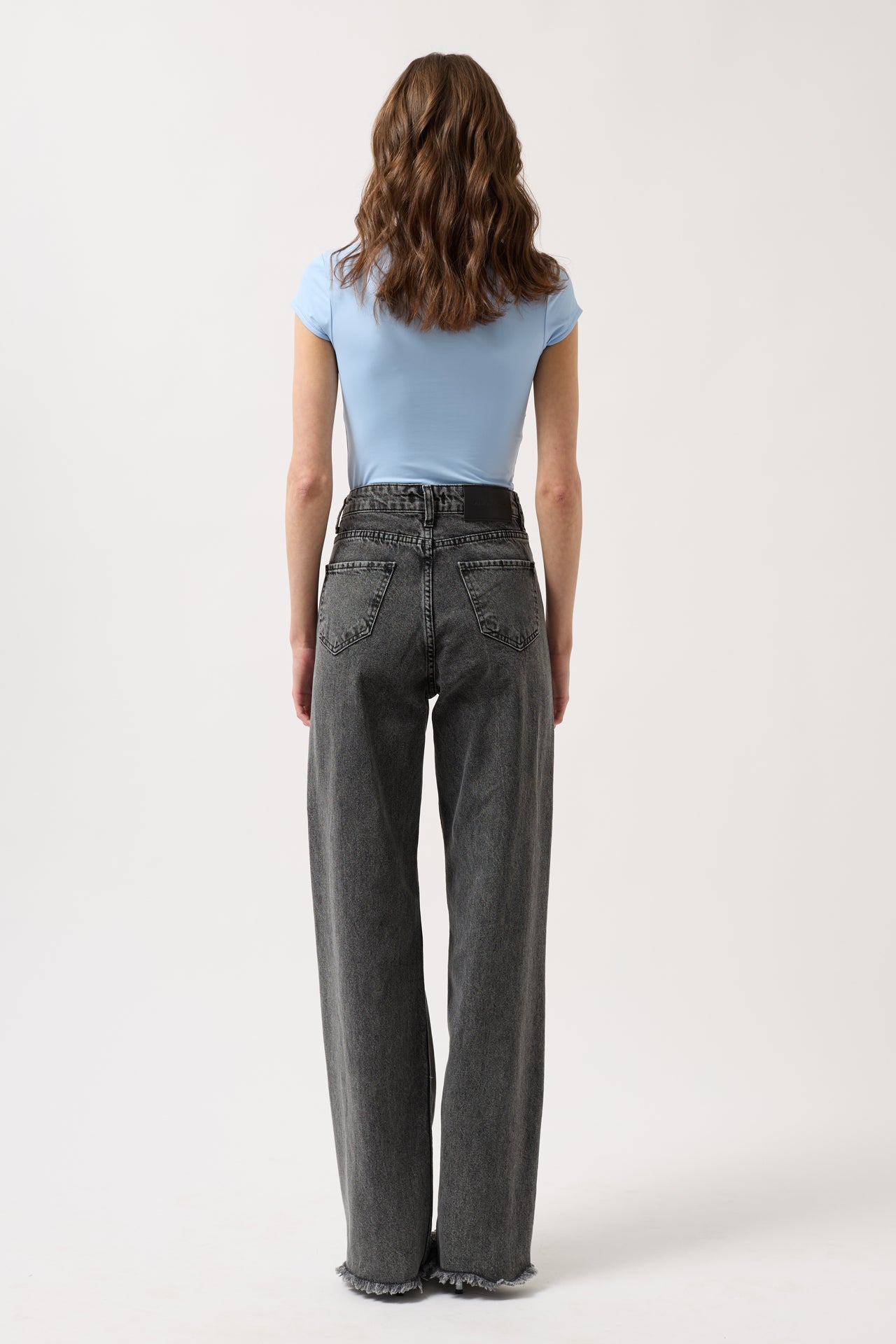 Laser Cut Wide Leg Black Jeans