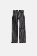 Laser Cut Wide Leg Black Jeans