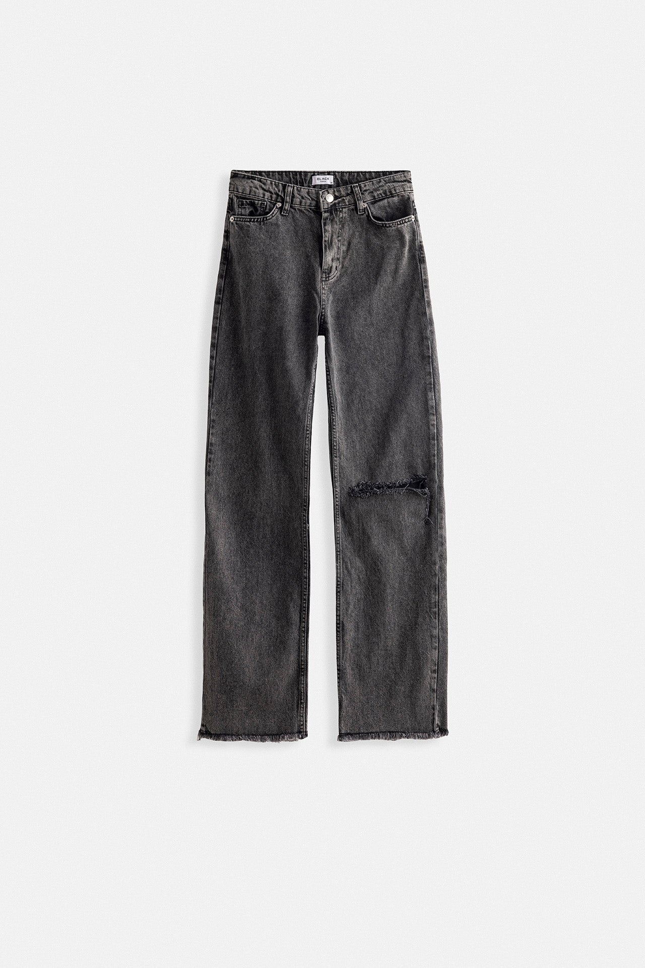 Laser Cut Wide Leg Black Jeans