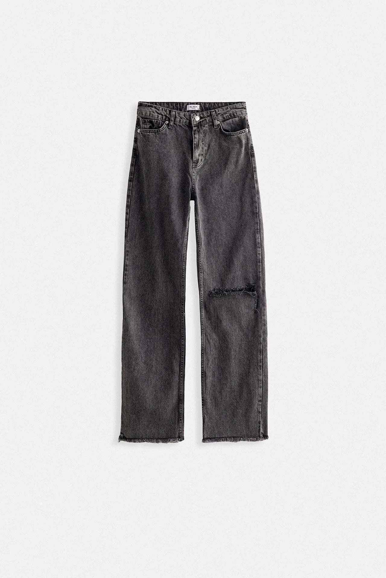 Low Waist Knee Fold Black Jeans