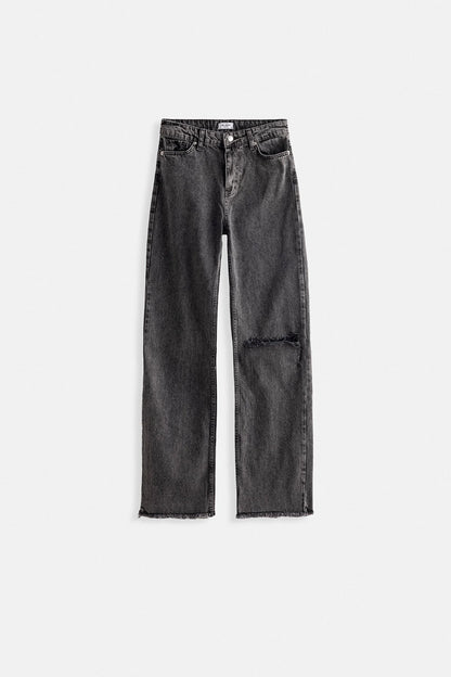 Low Waist Knee Fold Black Jeans