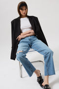 Laser Cut High Waist Blue Jeans