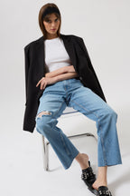 Laser Cut High Waist Blue Jeans