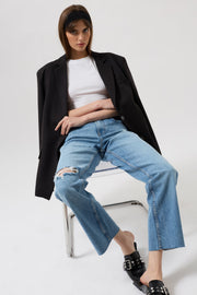 Laser Cut High Waist Blue Jeans