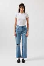 Laser Cut High Waist Blue Jeans