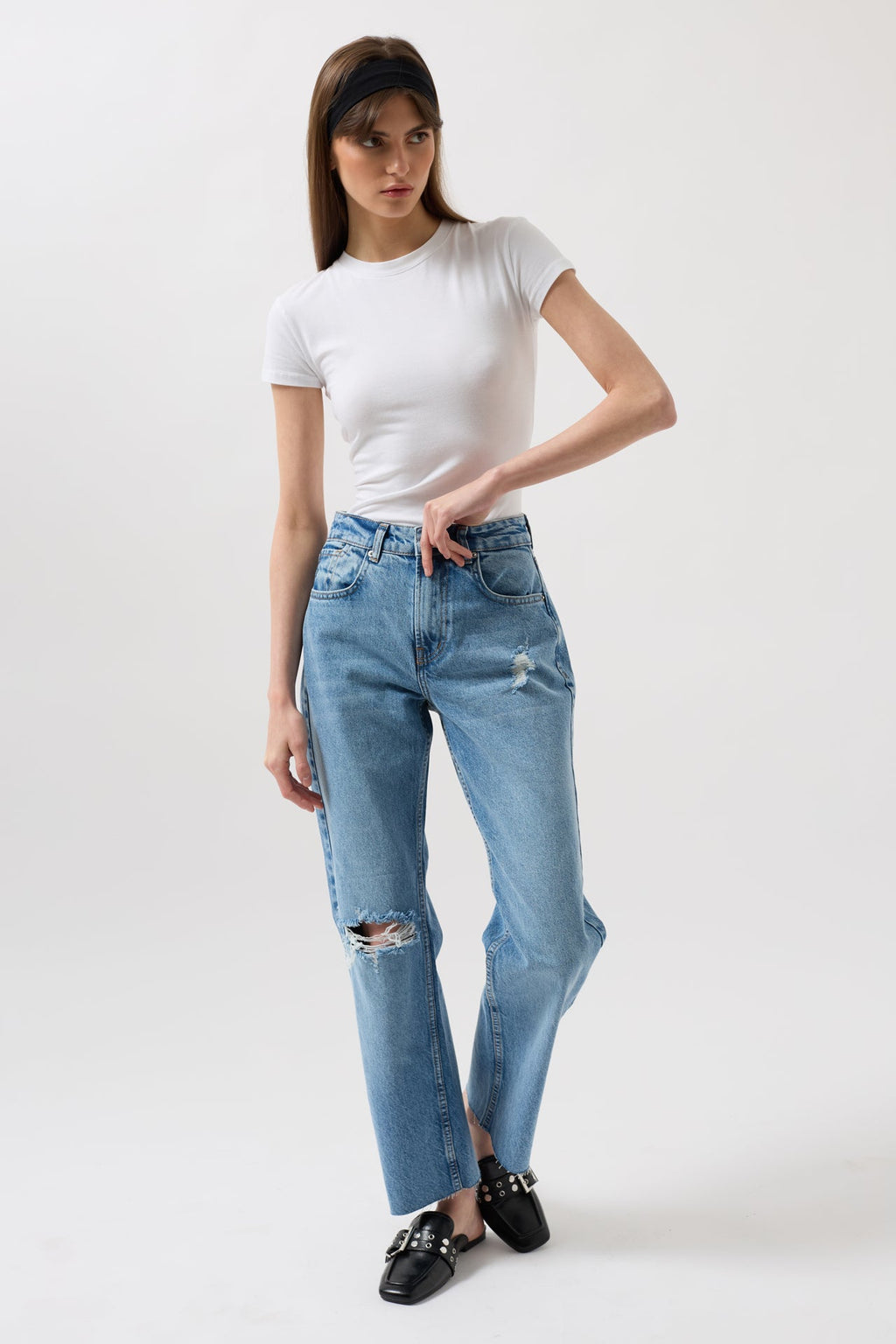Laser Cut High Waist Blue Jeans