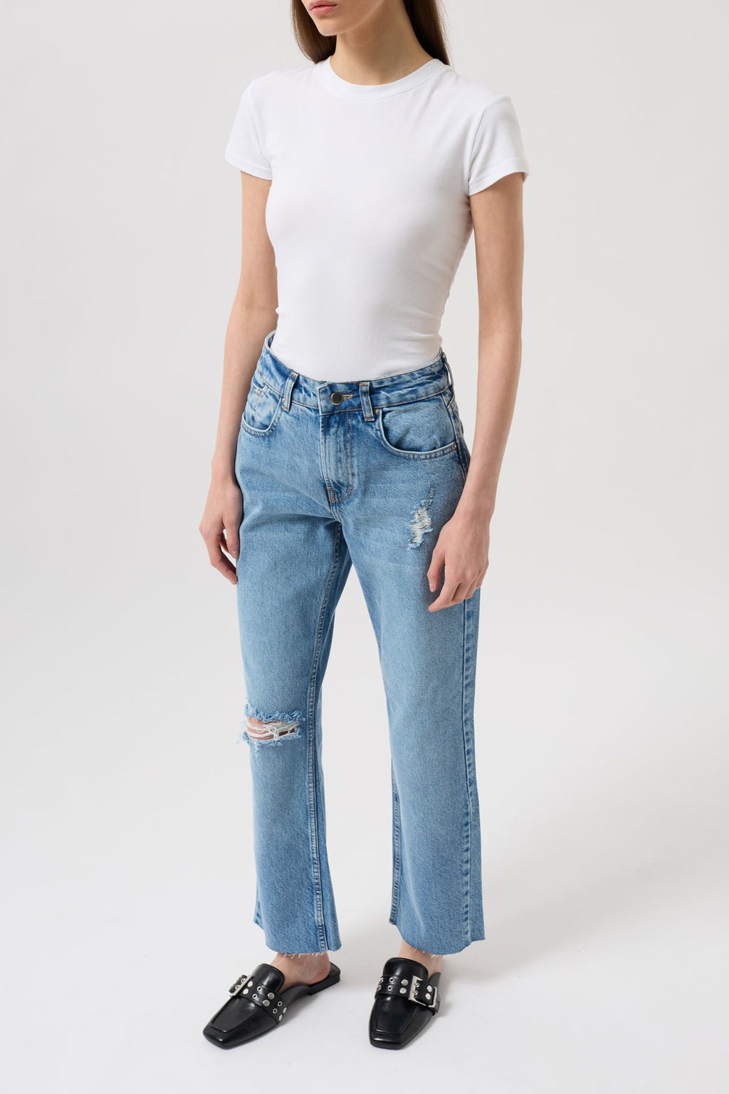Laser Cut High Waist Blue Jeans